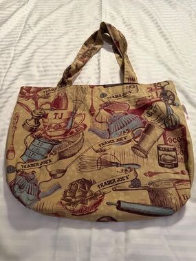 Trader Joe's Tan & Burgundy Kitchen Print Tote Bag